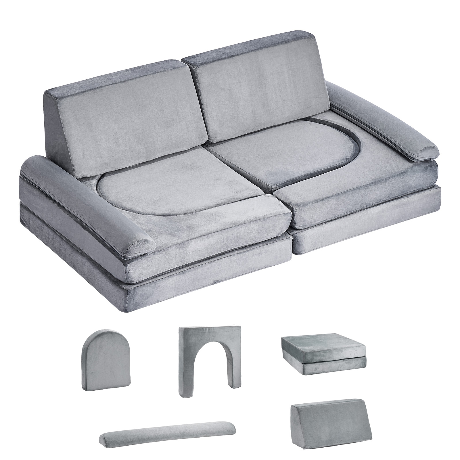 Modular Kids Play Couch Sectional Toddler Sofa With Armrests 10 Pcs Gray_voghion.com